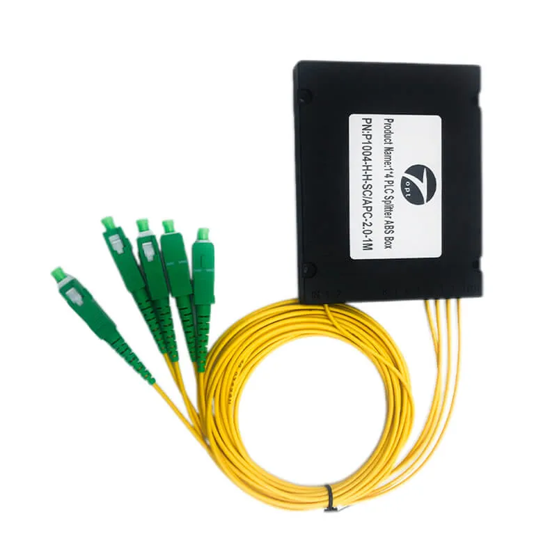 1x4 PLC Fiber Optic Splitter with SC/APC connector in ABS Box