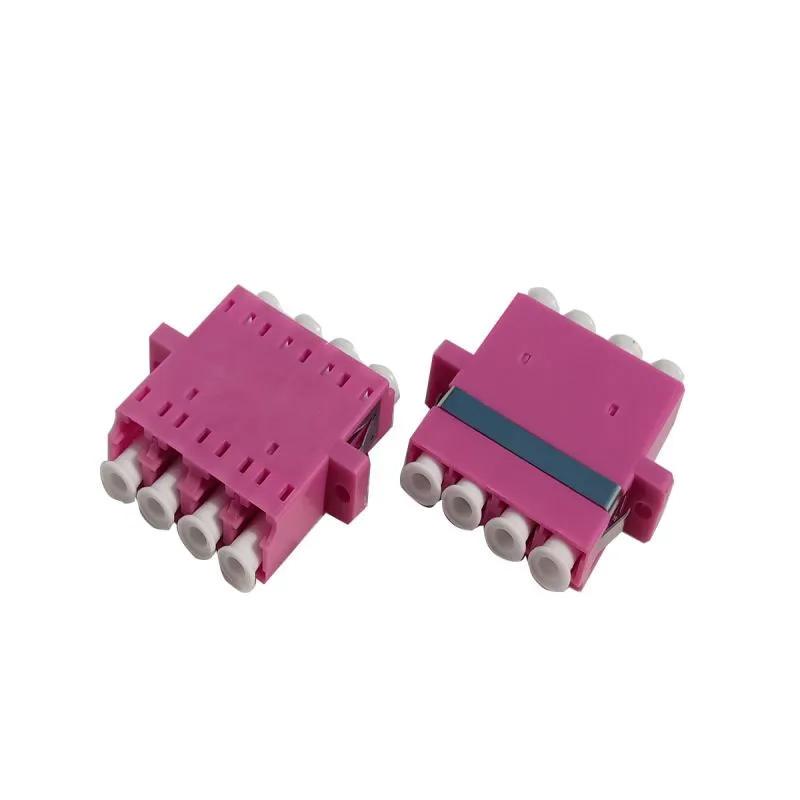 Fiber Optic Adapter LC/UPC to LC/UPC Quad OM4 Multimode with Flange