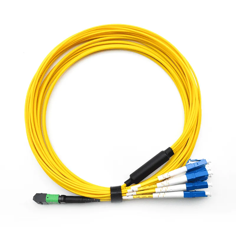 MPO Harness breakout cable,MPO-8 APC (Female) to 4 LC UPC Duplex, 8 Fibers, Single Mode (OS2), Plenum (OFNP), 0.35dB Max, Yellow