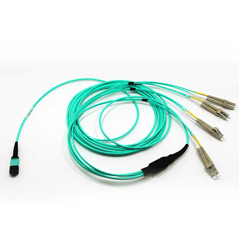 MPO Harness optical cable,MPO-8 APC (Female) to 4 LC UPC Duplex, 8 Fibers, Multimode (OM3), Plenum (OFNP), 0.35dB Max