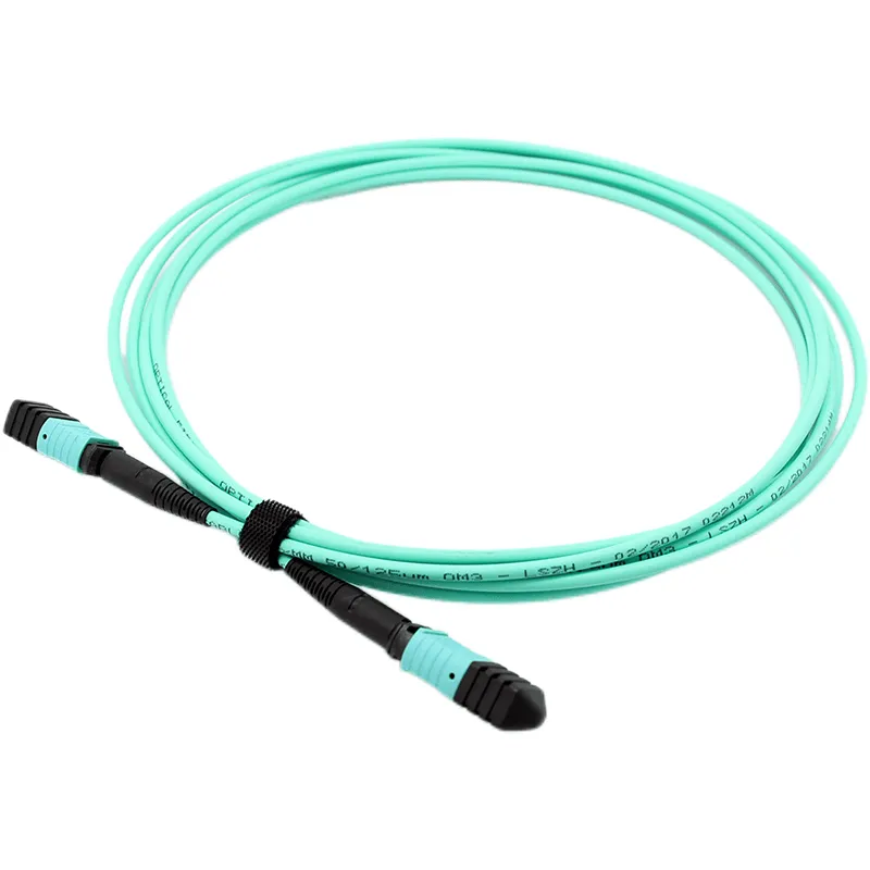 MPO trunk cable, MPO-12 UPC (Female) to MPO-12 UPC (Female), 12 Fibers, Multimode (OM3), LSZH, 0.35dB Max, Type A, Aqua