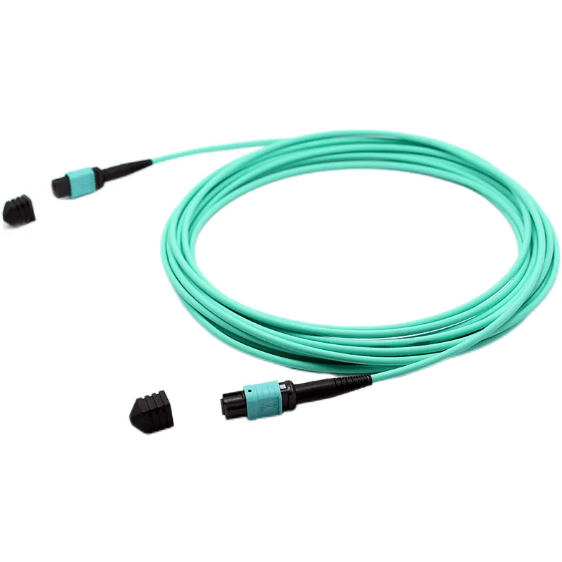 MPO Jumper, MPO-24 UPC (Female) to MPO-12 UPC (Female), 12 Fibers, Multimode (OM3), LSZH, 0.35dB Max, Type A, Aqua-02