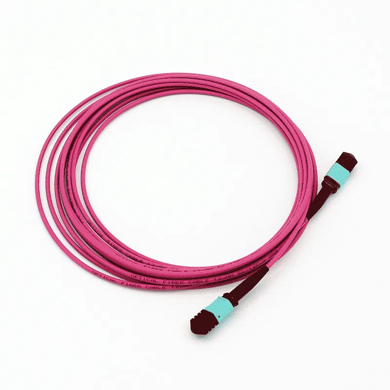 MPO Jumper, MPO-16 APC (Female) to MPO-16 APC (Female), 16 Fibers, Multimode (OM4), Plenum (OFNP), 0.35dB Max, Type A, Magenta