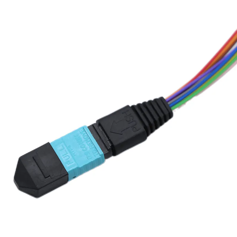 MPO 0.9mm Fan-out patch cable ,MPO-12 UPC (Female) to 12 LC UPC Simplex, 12 Fibers, Multimode (OM3), LSZH, 0.35dB Max,Aqua-03