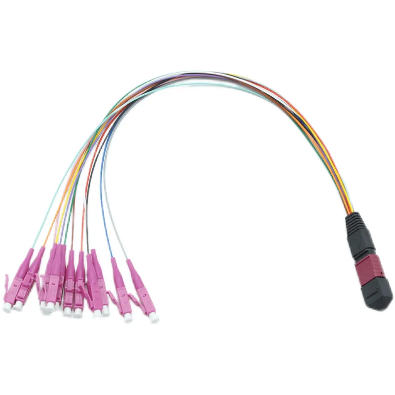 MPO 0.9mm Fan-out patch cable ,MPO-12 UPC (Female) to 12 LC UPC Simplex, 12 Fibers, Multimode (OM4), LSZH, 0.35dB Max,Magenta-03