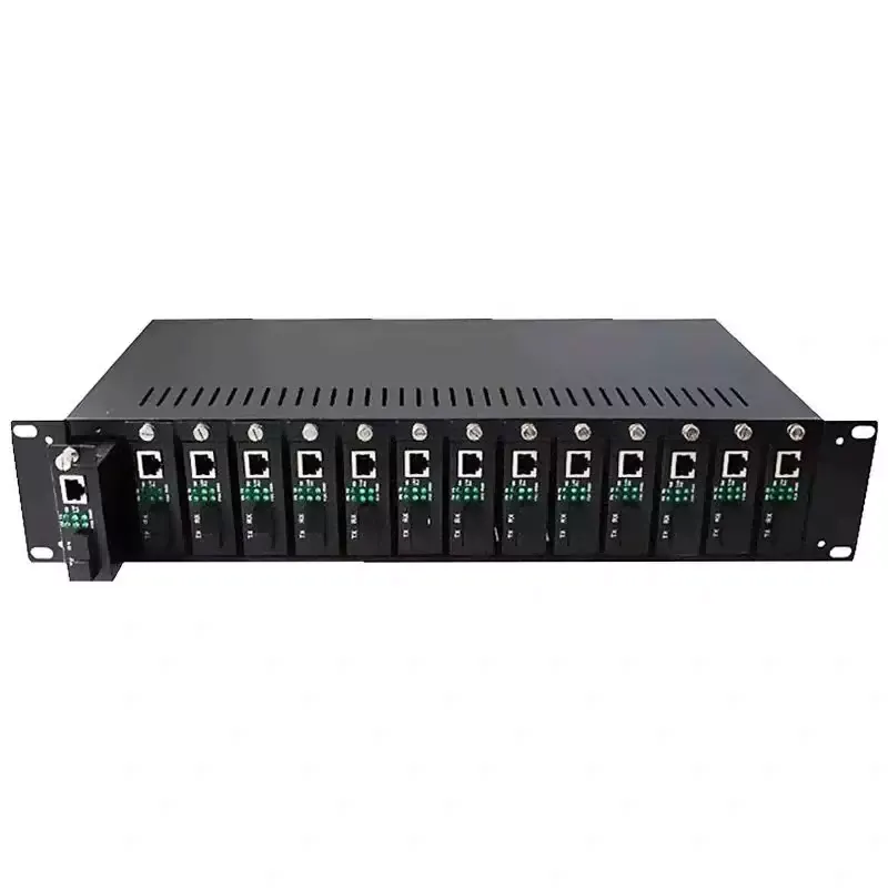 14 Slots Media Converter Chassis, 19'' 2U Rack Mount, Dual Power AC 220V