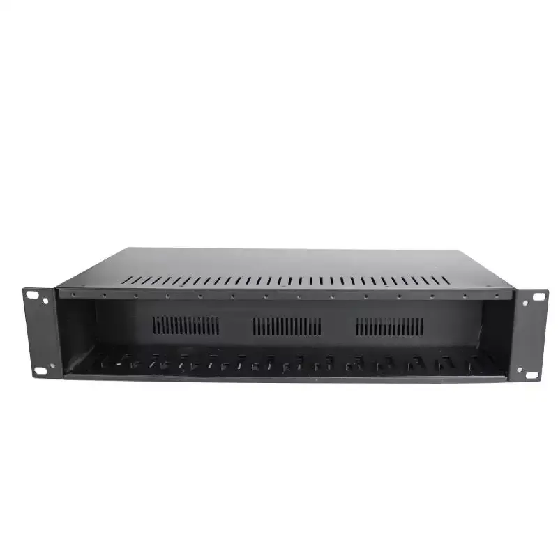 14 Slots Media Converter Chassis, 19'' 2U Rack Mount, Dual Power AC 220V