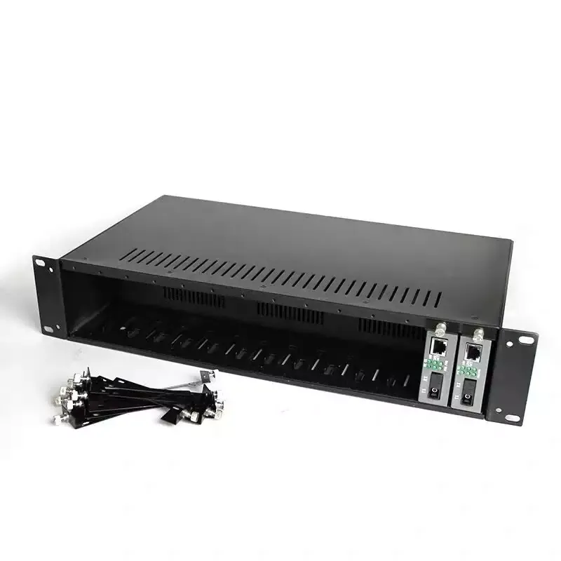 14 Slots Media Converter Chassis, 19'' 2U Rack Mount, Dual Power AC 220V